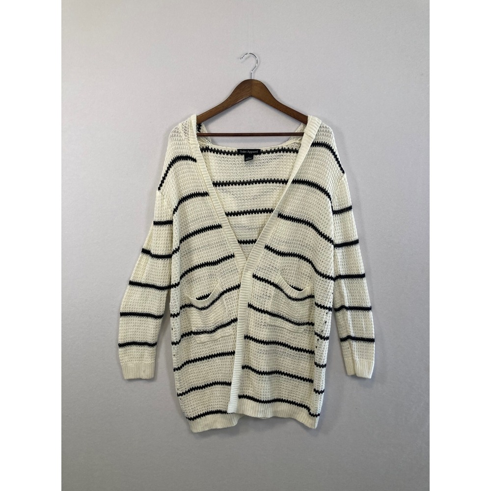 Soho Apparel‎ Women's Cream Black Stripe Hooded Cardigan Sweater 2XL Acrylic
